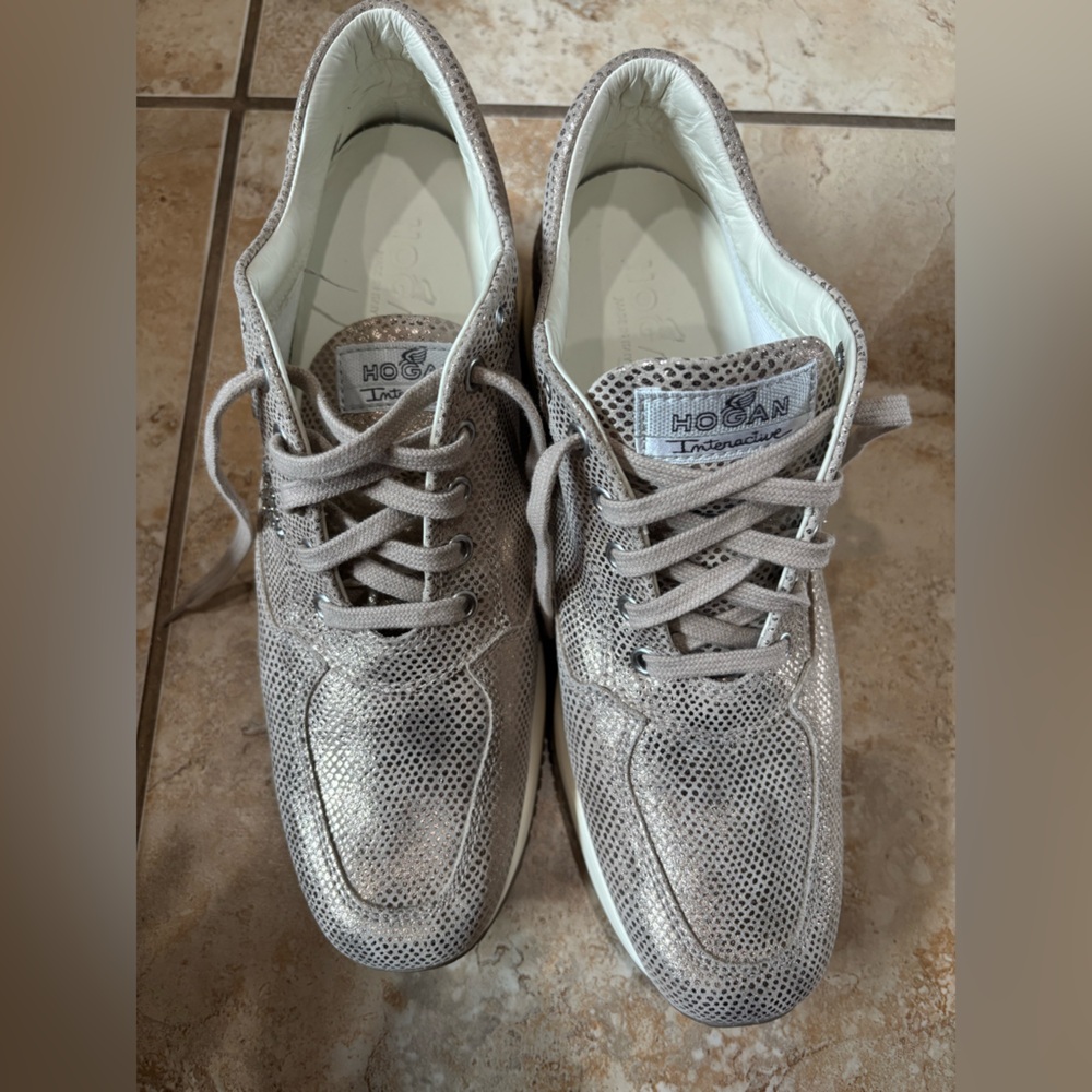 Hogan Taupe Metallic Embellished Women's Sneaker obo - Picture 2 of 9